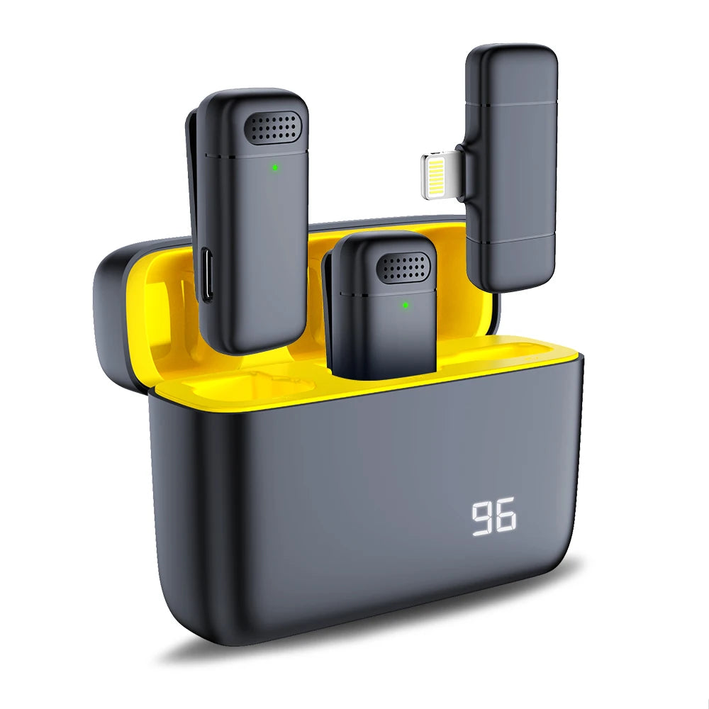 Wireless Microphone with Wireless Charging Case Type-C and Lightning Interfaces Intelligent Noise Reduction Audio Recording Mic